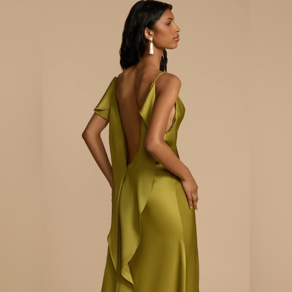 Green Asymmetrical Slip Dress with Cowl Neck - Picture 6 of 6